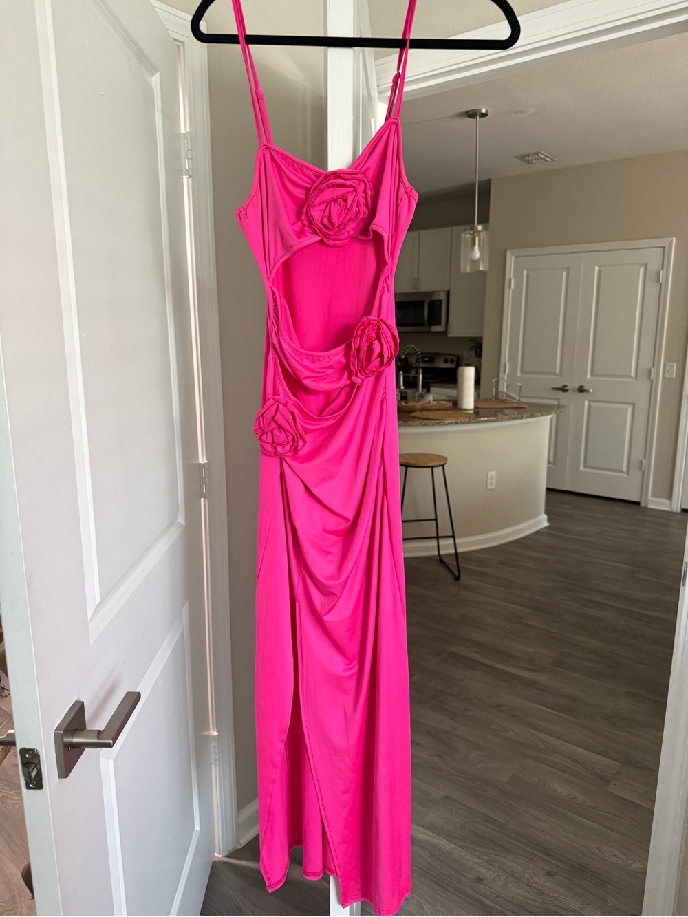 Source Unknown Hot Pink Floral Rosette Maxi Dress